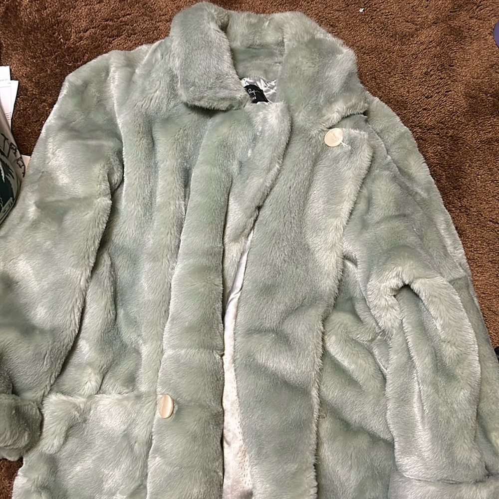 LIGHT GREEN JEAN PHILIPPE RICIFRIAR LONG FUR COAT SIZE M